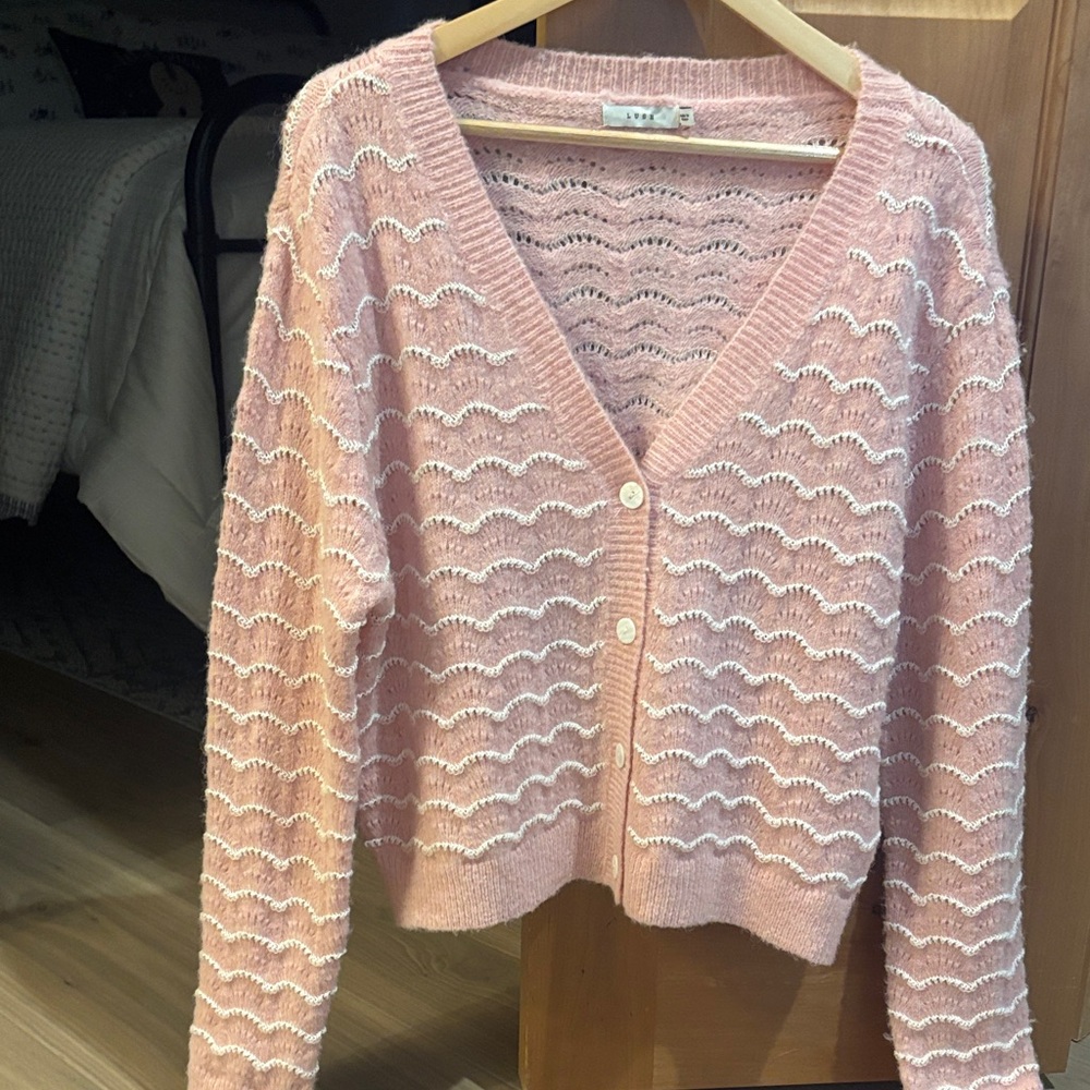 Lush Pink Wave Knit Cardigan